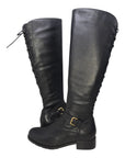 SoleMani Chelsea – Slim Calf Tall Leather Boot with Back Lace Detail and Gold Buckle