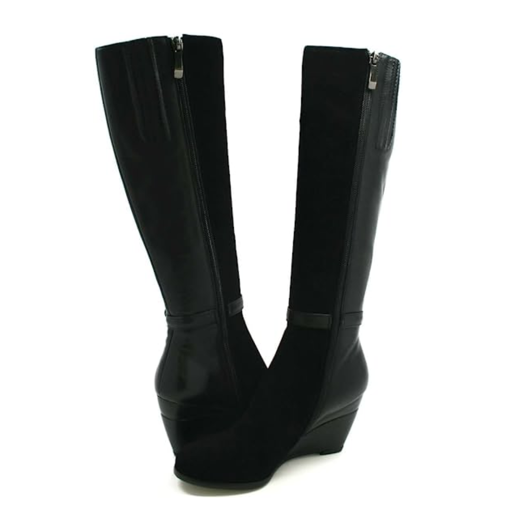 SoleiMani Tally Leather Narrow Calf Wedge Dress Boots Slim Calf Boots