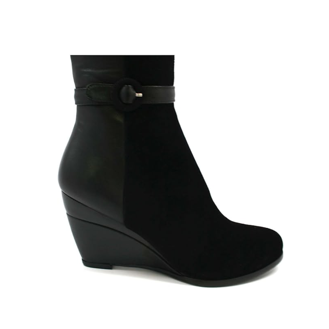SoleiMani Tally Leather Narrow Calf Wedge Dress Boots – Slim Calf Boots