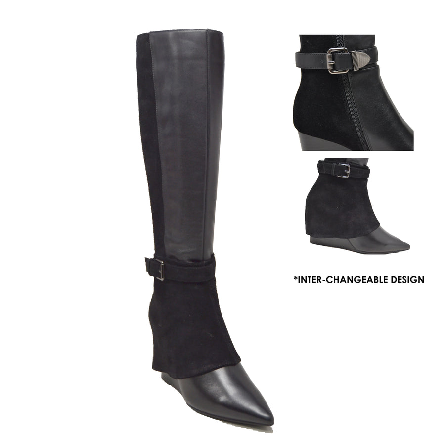 Paris Leather Lamb Suede 3-in-1 Wedge Dress Boot: Effortlessly Stylish and Versatile