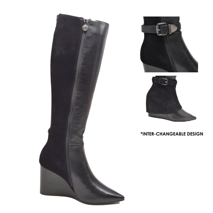 Paris Leather Lamb Suede 3-in-1 Wedge Dress Boot: Effortlessly Stylish and Versatile