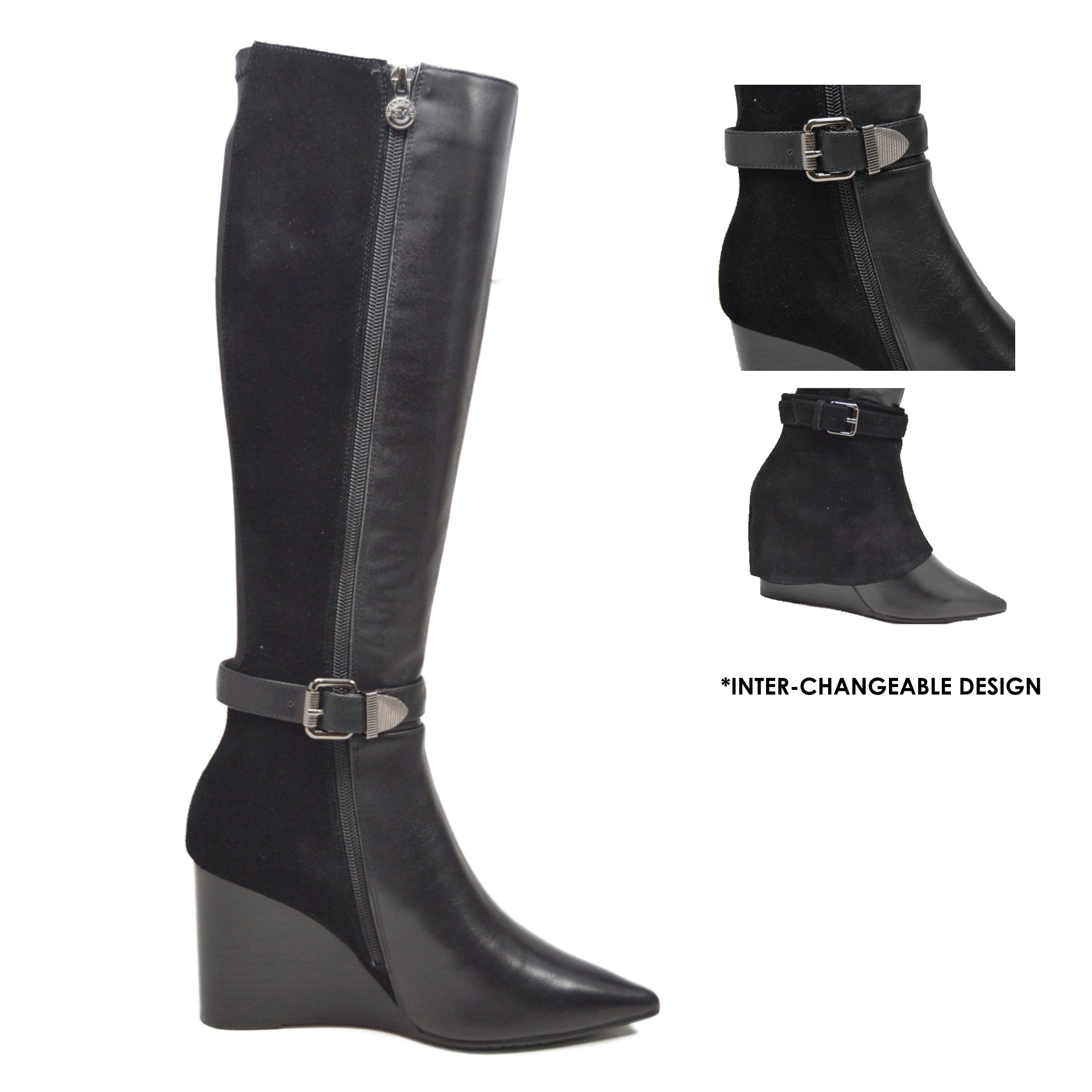 Paris Leather Lamb Suede 3-in-1 Wedge Dress Boot: Effortlessly Stylish