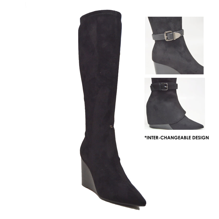 Paris2- Faux Suede Wedge Boot: 3-in-1 Wedge Dress Boot: Stylish Versatility at Its Best