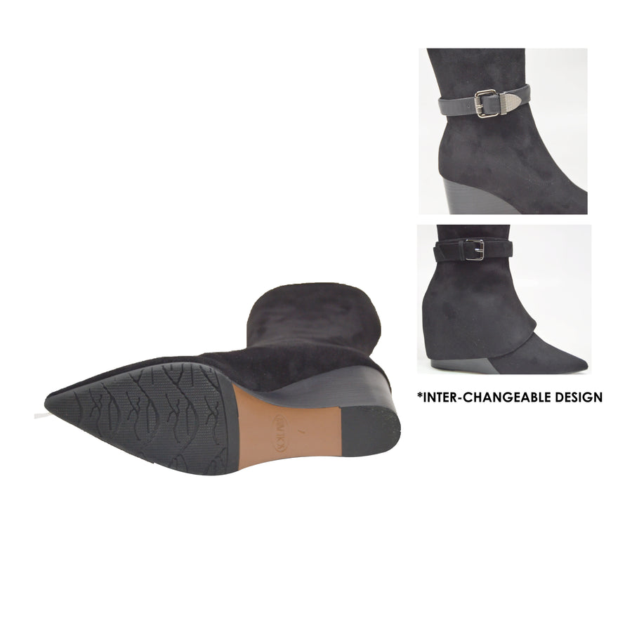 Paris2- Faux Suede Wedge Boot: 3-in-1 Wedge Dress Boot: Stylish Versatility at Its Best