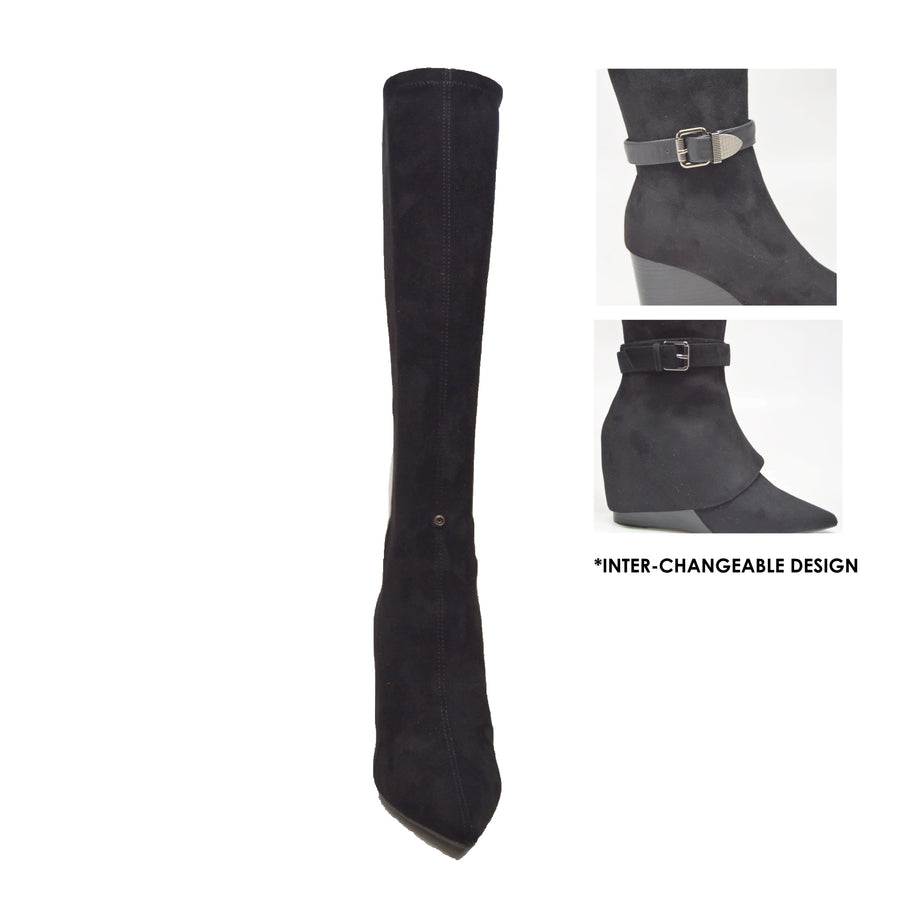 Paris2- Faux Suede Wedge Boot: 3-in-1 Wedge Dress Boot: Stylish Versatility at Its Best