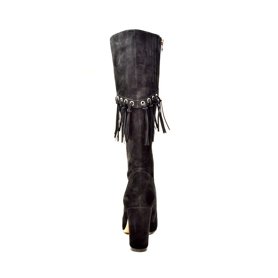 Italy Black Dress Boots with Fringe Detailing - Sophisticated and Stylish Footwear for Any Occasion